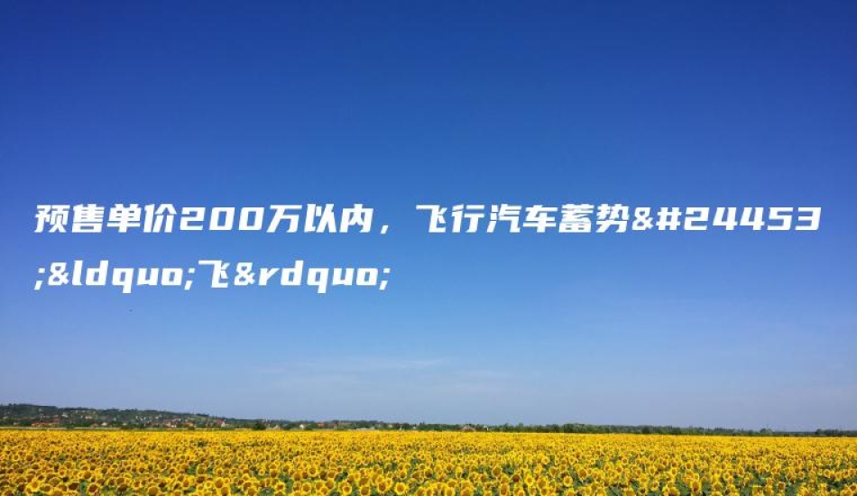 预售单价200万以内，飞行汽车蓄势待“飞”